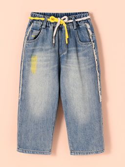 Hopscotch - Blue Drawstring Waist Contrast Detail Jeans