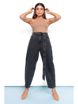 FREAKINS - Belted Black Baggy Jeans (Set of 2)