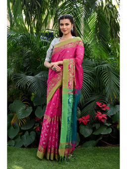 Beatitude - Pink Handloom Cotton Silk Saree with Unstitched Blouse