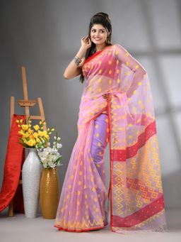 CHARUKRITI - Lavender Muslin Soft Jamdani Design Saree with Unstitched Blouse