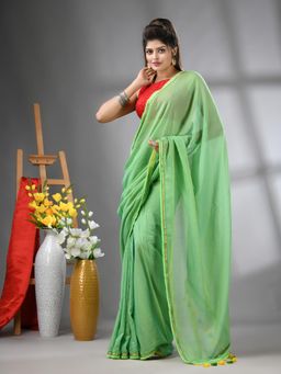 CHARUKRITI - Light Green Mul Cotton Gota Patti Border Saree Without Blouse