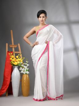 CHARUKRITI - White Mul Cotton Gota Patti Border Saree Without Blouse