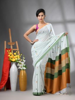 CHARUKRITI - Sea Green Cotton Handwoven Texture Design Saree with Unstitched Blouse