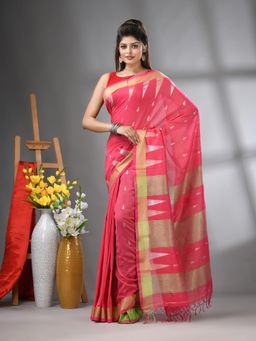 CHARUKRITI - Coral Texture Motifs Cotton Zari Border Saree with Unstitched Blouse