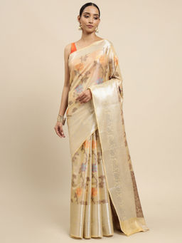 Mimosa - Womens Kanjivaram Art Silk Saree with Unstiched Blouse (5650-10034-TD-BEIGE)