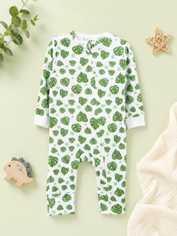 Kidbea - Organic cotton Leaf Print Romper Bodysuit - Green