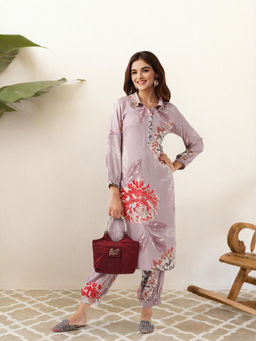 ISHIN - Purple Floral Printed Kurta with Salwar (Set of 2)