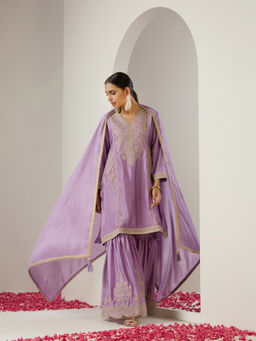 ISHIN - Lavender Zari Embroidered Kurta with Sharara & Dupatta (Set of 3)