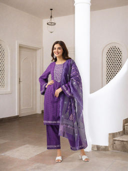 ISHIN - Purple Embellished Kurta with Pant & Dupatta (Set of 3)