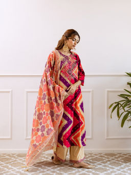 ISHIN - Multi-Color Zari Embroidered Printed Kurta with Palazzo & Dupatta (Set of 3)