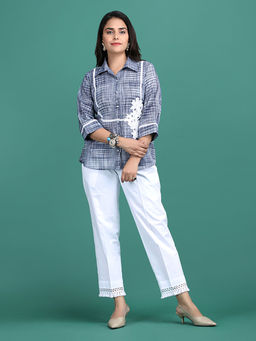 Ritivesh - Blue Cotton Shirt With Crochet Flower