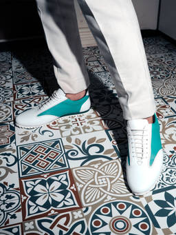 Monkstory - Dual Colour Smart Sneakers - Teal Green & White