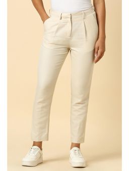 Allen Solly - Women Beige Solid Formal Trousers