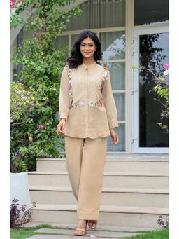 WOOMN - Beige Jute Schiffli Straight Co-Ord Set