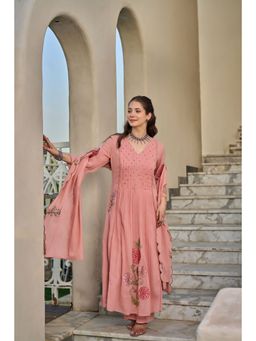 WOOMN - Peach Embroidered Anarkali Kurta with Pant and Dupatta