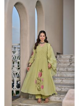 WOOMN - Green Embroidered Anarkali Kurta with Pant and Dupatta
