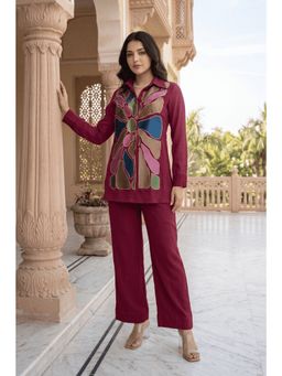 WOOMN - Maroon Abstract Cotton Co-Ord Set