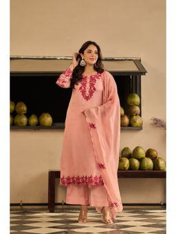 WOOMN - Peach Organza Calf-Length Kurta with Pant and Dupatta