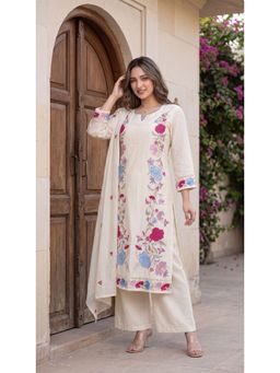 WOOMN - White Chanderi Calf-Length Kurta with Palazzo and Dupatta