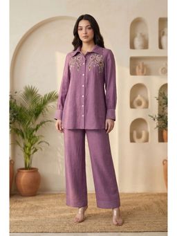WOOMN - Purple Linen Embroidered Co-Ord Set