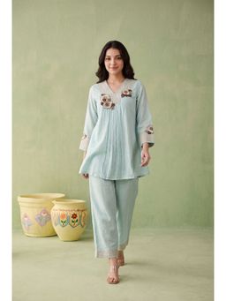 WOOMN - Green Linen Floral Co-Ord Set