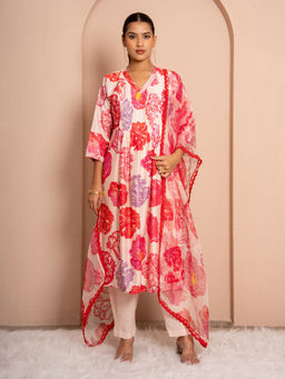 Kameez - Cream Rosabelle Ivory Digital Print Chanderi Kurta with Pant and Dupatta
