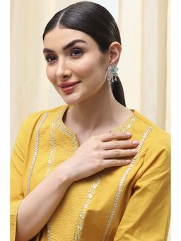 Biba - Women Mint Green and White Alloy Drop Earrings