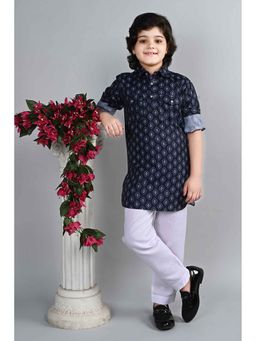 Ahhaaaa - Navy Blue Kurta with Pathani Pyjama - Eid & Ramadan Festive Wear (Set of 2)