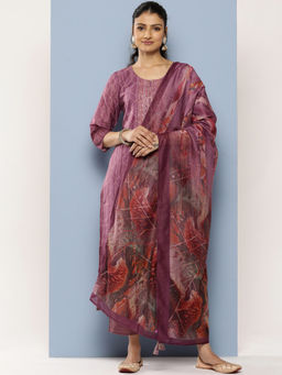 Libas - Purple Printed Kurta Pant with Dupatta (Set of 3)