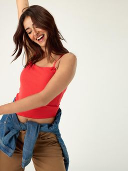 American Eagle - Women Red Cami Crop Tops