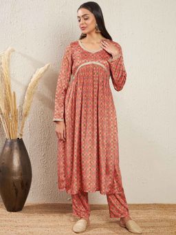ADORNIA - Floral Printed Silk Crepe Kurta and Pant (Set of 2)