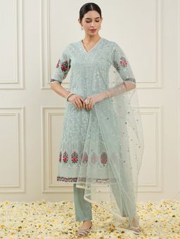 ADORNIA - Embroidered Sequined Straight Kurta with Pant and Dupatta (Set of 3)