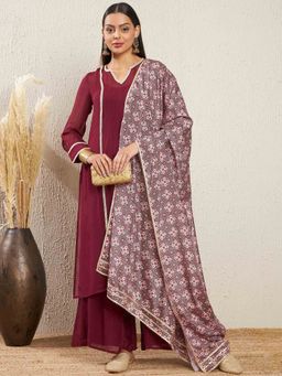 ADORNIA - Maroon Gotta Patti Kurta with Palazzos and Dupatta (Set of 3)