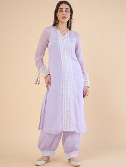 ADORNIA - Women Floral Lace Work Kurta with Salwar (Set of 2)