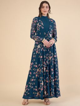 ADORNIA - High Neck Crop Top with Palazzo and Embroidered Jacket (Set of 3)