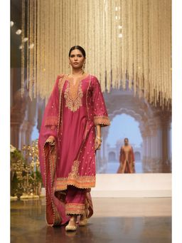 Sheetal Batra - Pink Long A-Line Kurta with Palazzo and Dupatta (Set of 3)