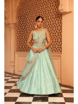 Sheetal Batra - Afsa Misty Green Lehenga with Blouse and Dupatta (Set of 3)