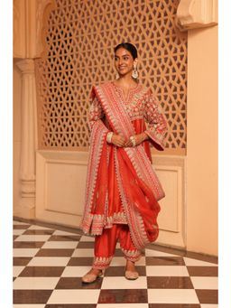 Sheetal Batra - Orange Aiman Chauga Kurta with Salwar and Dupatta (Set of 3)