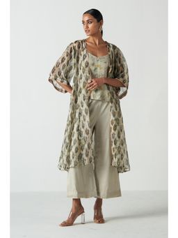 STUDIO BAGECHAA - Kishmat Green Top with Cape and Pant (Set of 3)