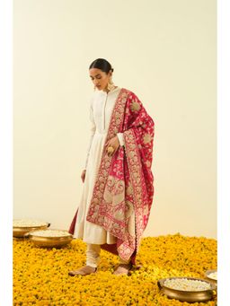 Sheetal Batra - Hot Pink Floral Tilla Embroidery Dupatta