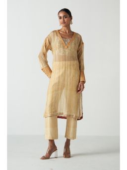 STUDIO BAGECHAA - Kesar Yellow Kurta with Bustier and Pant (Set of 3)