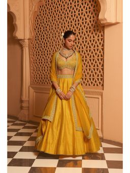 Sheetal Batra - Mazhum Mustard Lehenga with Blouse and Dupatta (Set of 3)