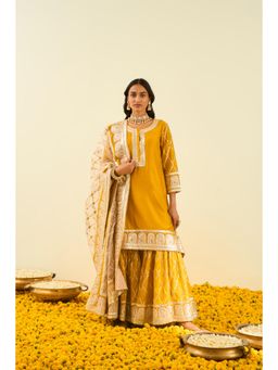 Sheetal Batra - Yellow Kurta with Sharara and Dupatta (Set of 3)