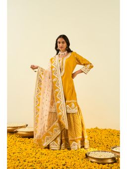 Sheetal Batra - Mustard Kurta with Sharara and Dupatta (Set of 3)