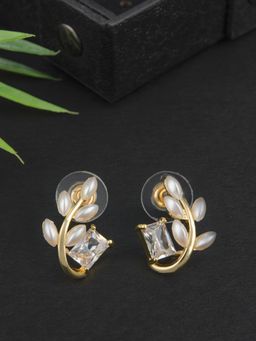 E2O - Self Design White Stone Gold Plated Stud Earring