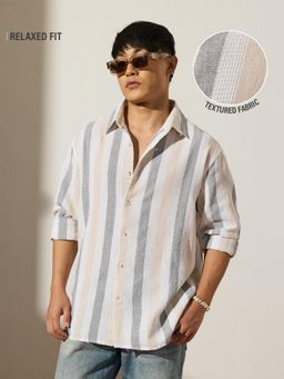 The Souled Store - Textured Neutral Noir Mens Relaxed Shirt