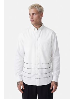 Snitch - White Printed Full Sleeves Slim Casual Shirt