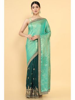 Soch - Women Green Silk Woven Saree with Unstitched Blouse