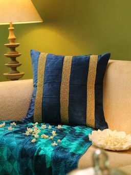 Revive Home - Blue Velvet Hand Beaded Cushion Cover (18 x 18 Inches)