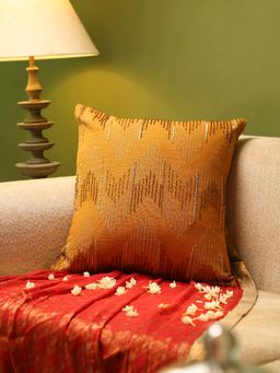 Revive Home - Mustard Hand Beaded Cushion Cover (18 x 18 Inches)